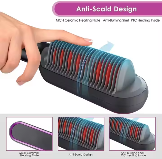 Anti-scald safety design on hair brush