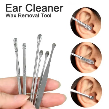 Ear cleaning kit with spiral and scoop tools for safe hygiene