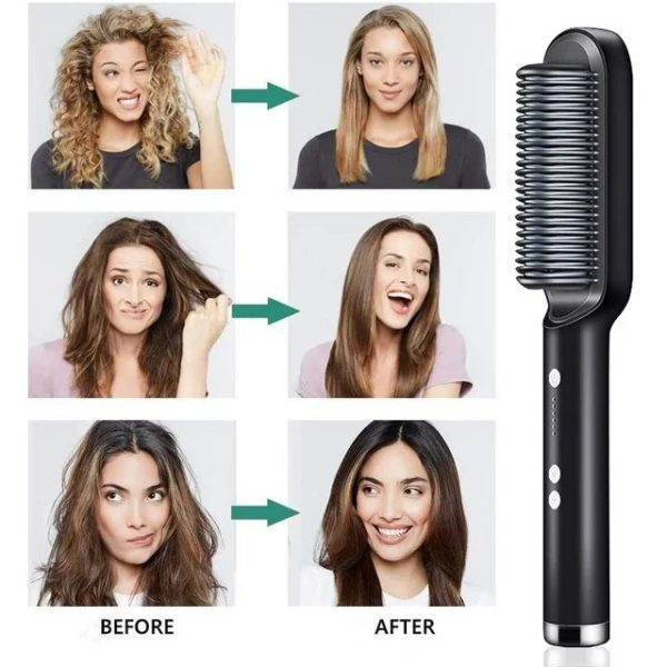 Ceramic hair straightener brush for frizz control
